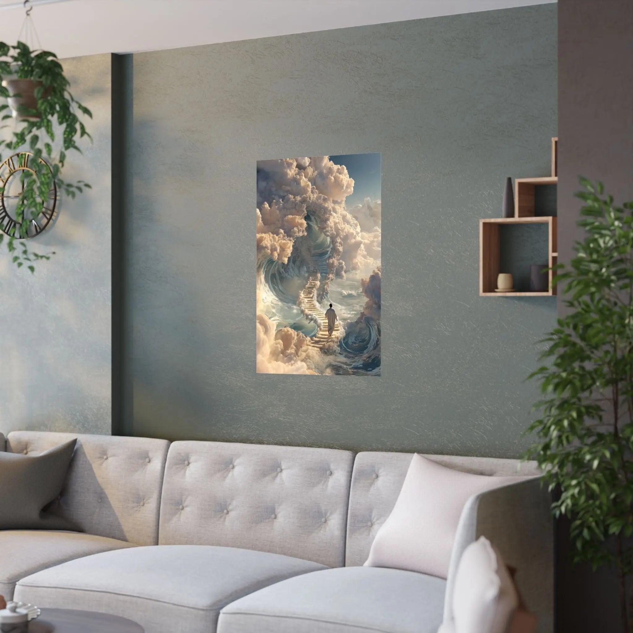 Satin Poster — Dreamy Stairway to the Clouds Wall Art Printify