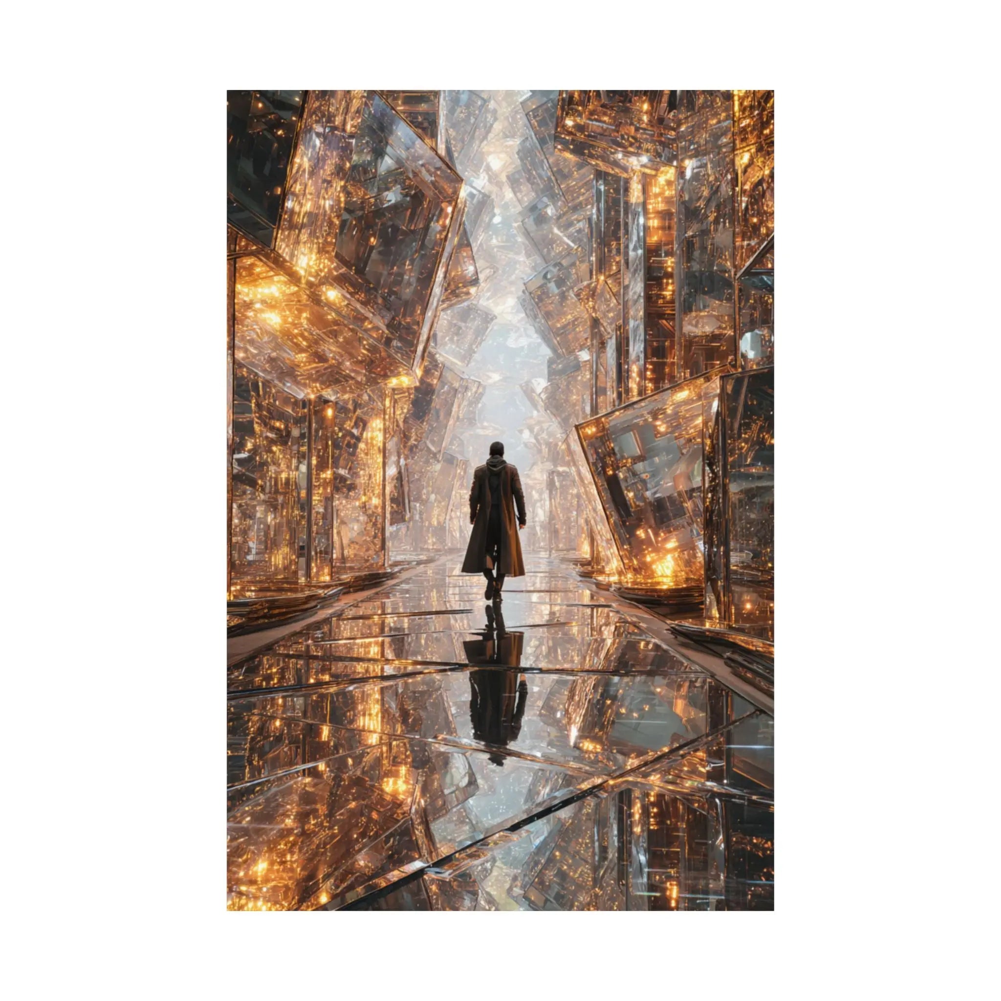 Satin Poster — Futuristic Cityscape with Lone Figure (210gsm) Printify
