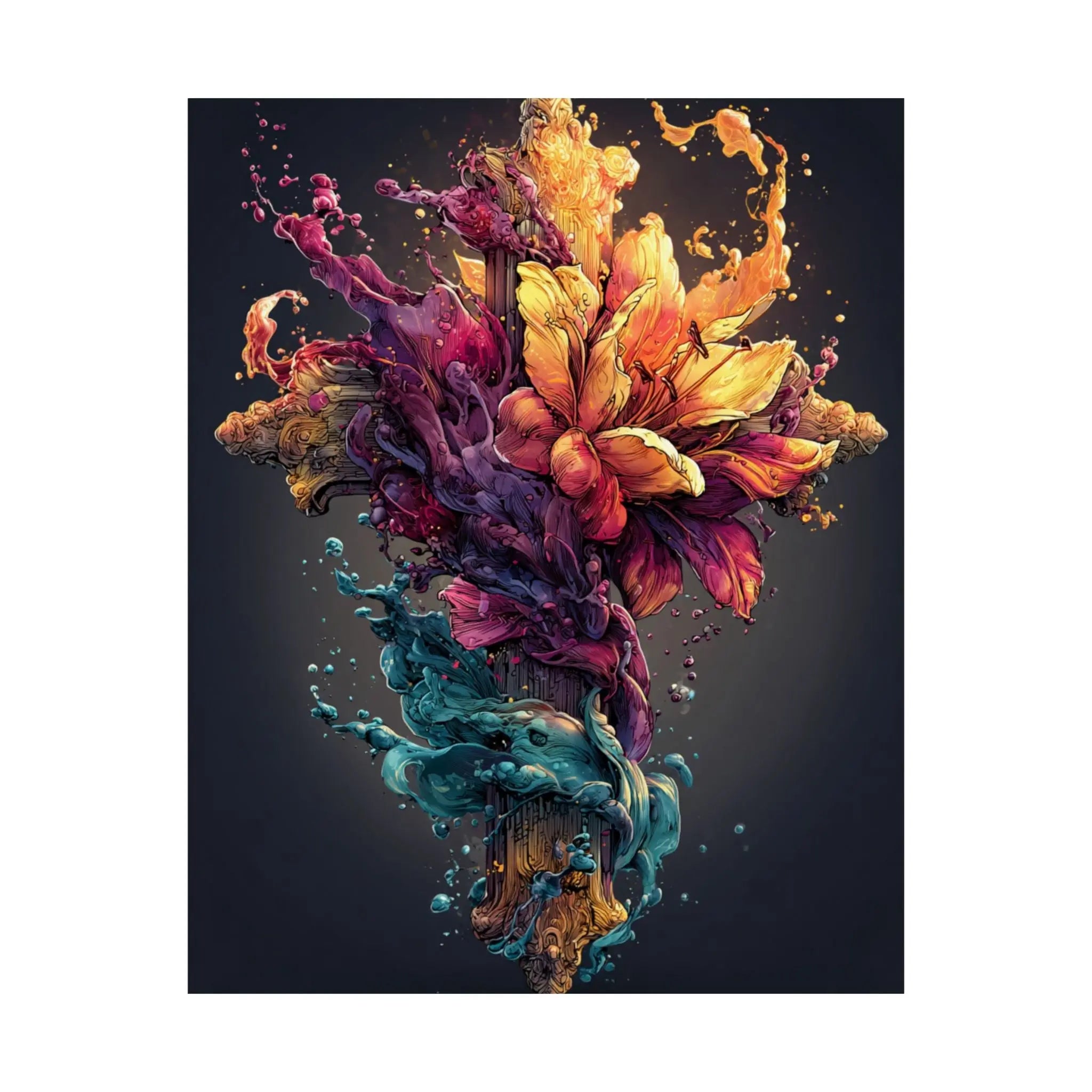 Satin Poster — Vibrant Floral Splash Art Print Printify