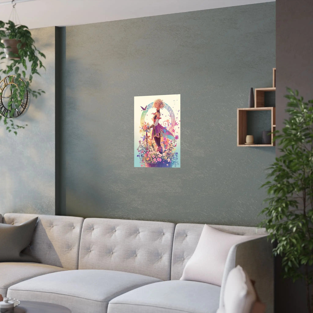 Satin Poster — Fantasy Girl in Floral Garden (210gsm) Printify