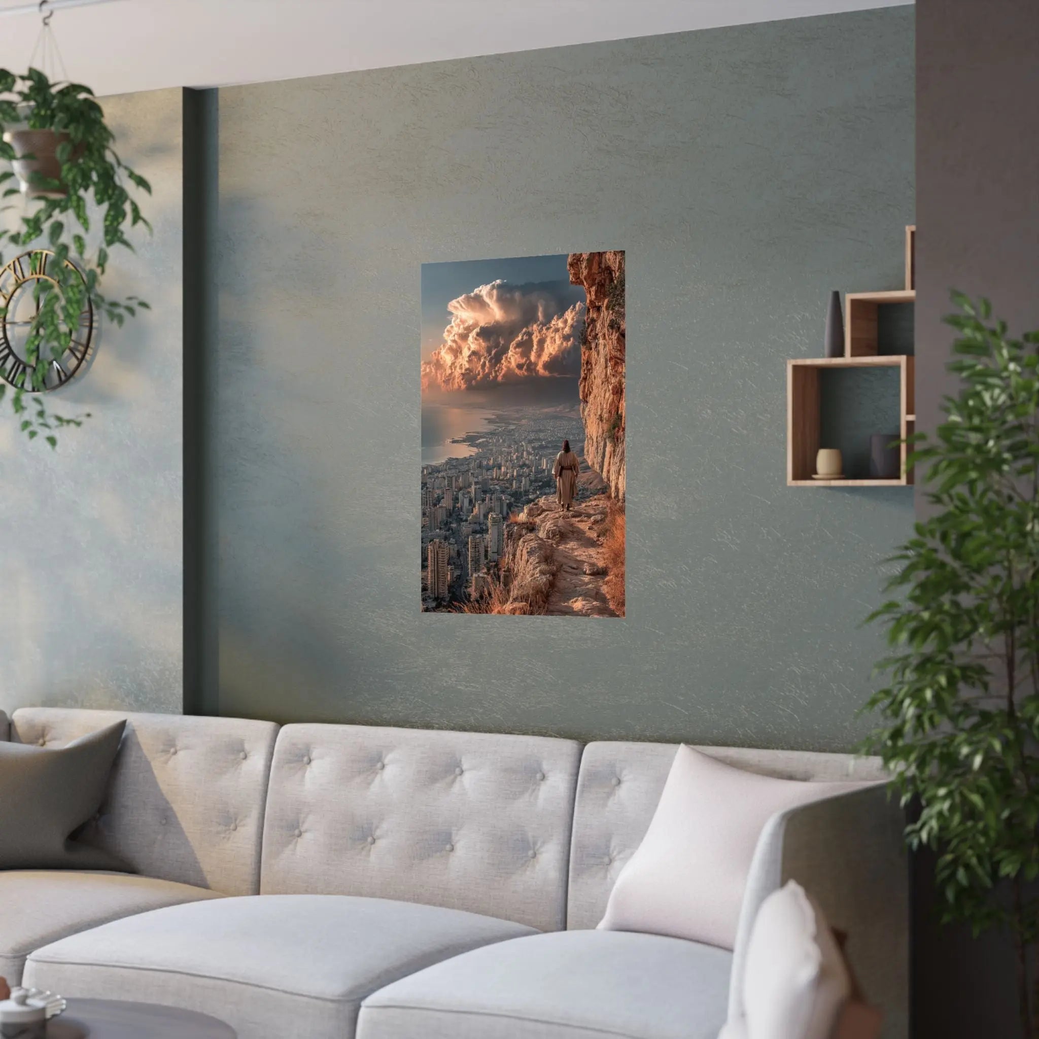 Satin Poster — Urban Cliff Path Sunset Landscape Print Printify