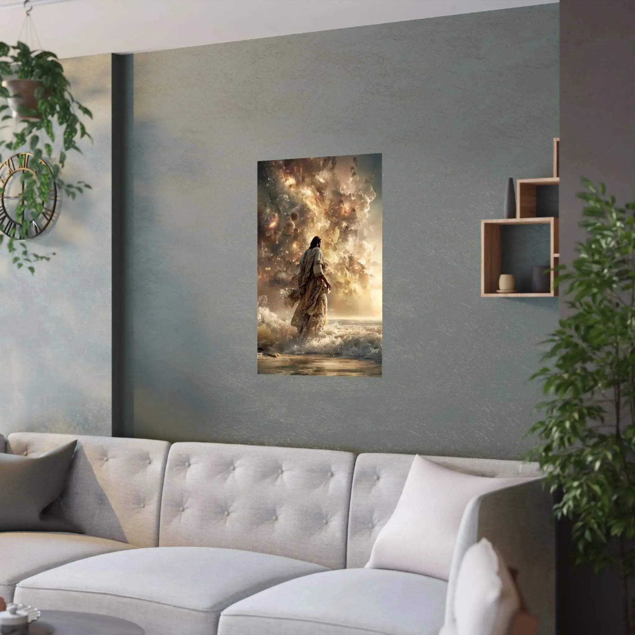 Religious Jesus Walking on Water Satin Poster — Inspirational Christian Wall Art (210gsm) Printify