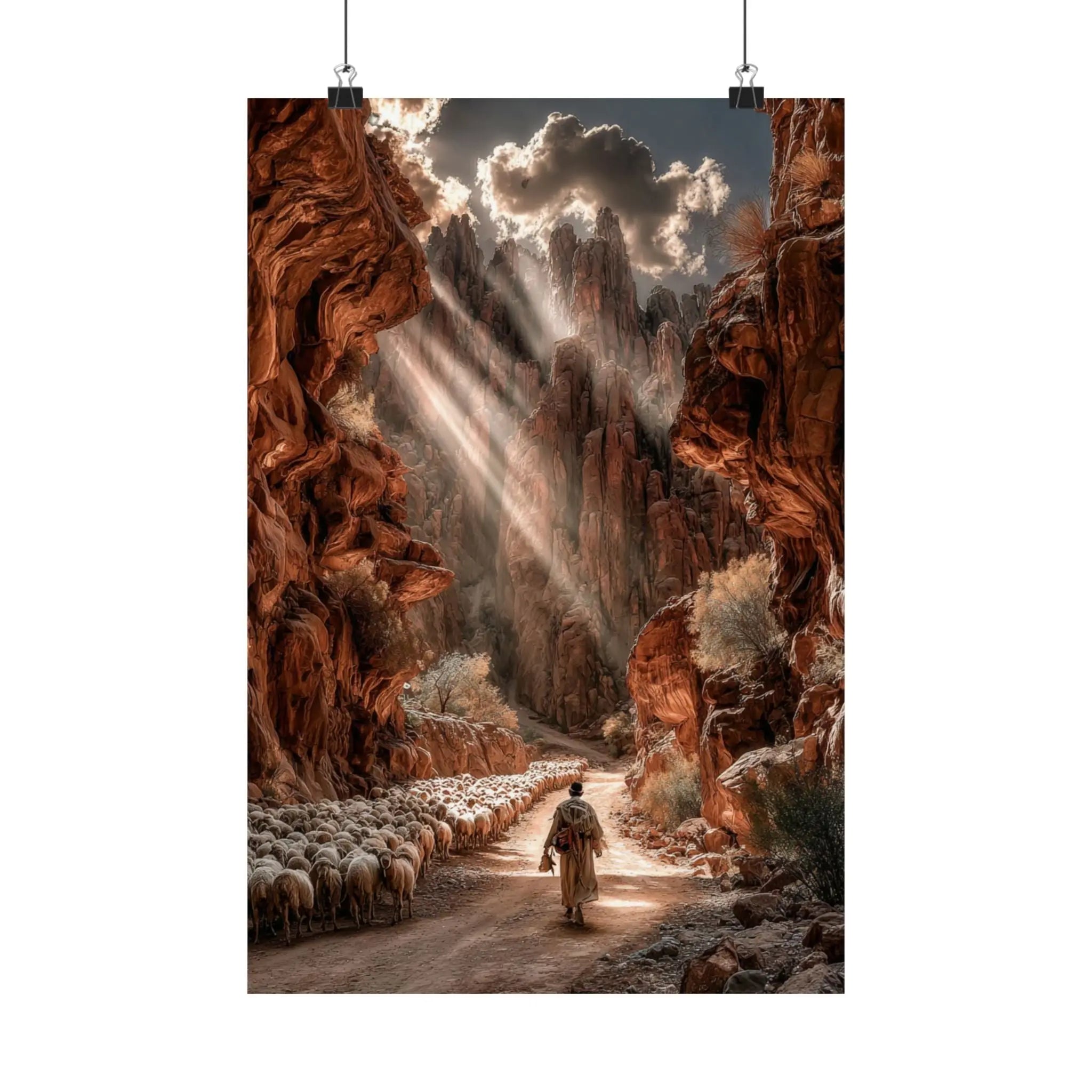 Satin Poster — Shepherd in Sunlit Canyon Art Print Printify