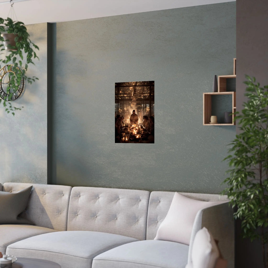 Satin Poster — Candlelit Dinner Scene Wall Art (210gsm) Printify