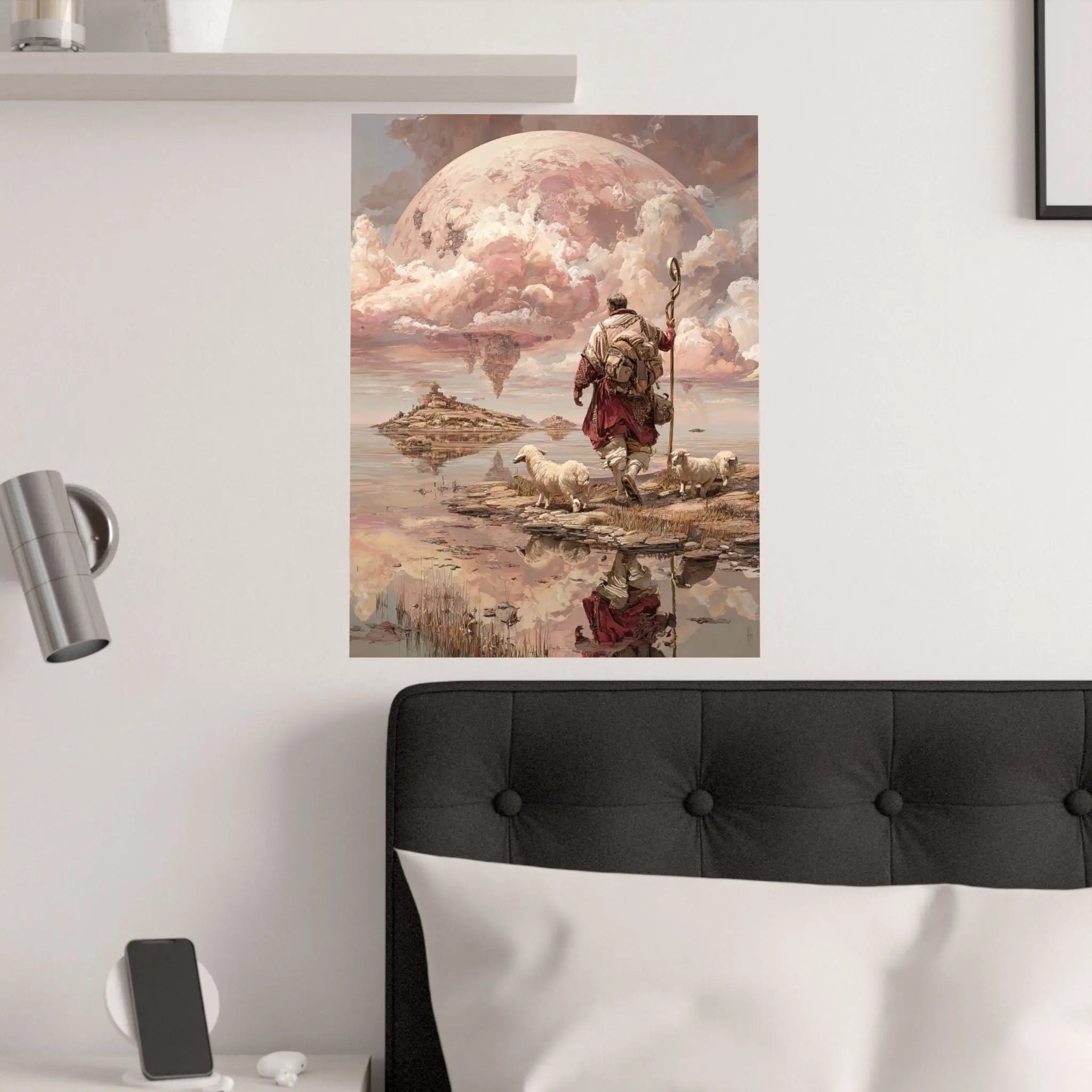 Shepherd of the Moon Satin Poster — Fantasy Landscape Art Print Printify
