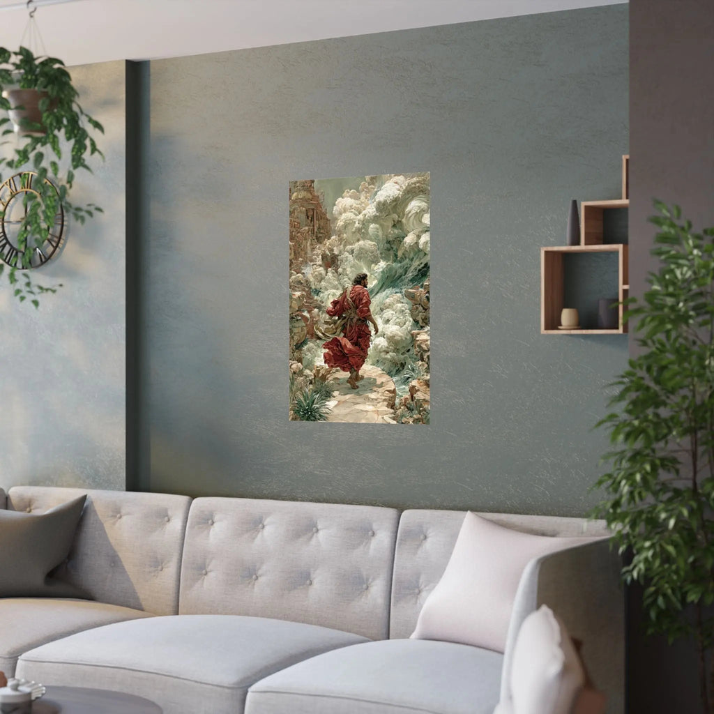 Satin Poster – Dramatic Biblical Parting of the Red Sea Art Print Printify