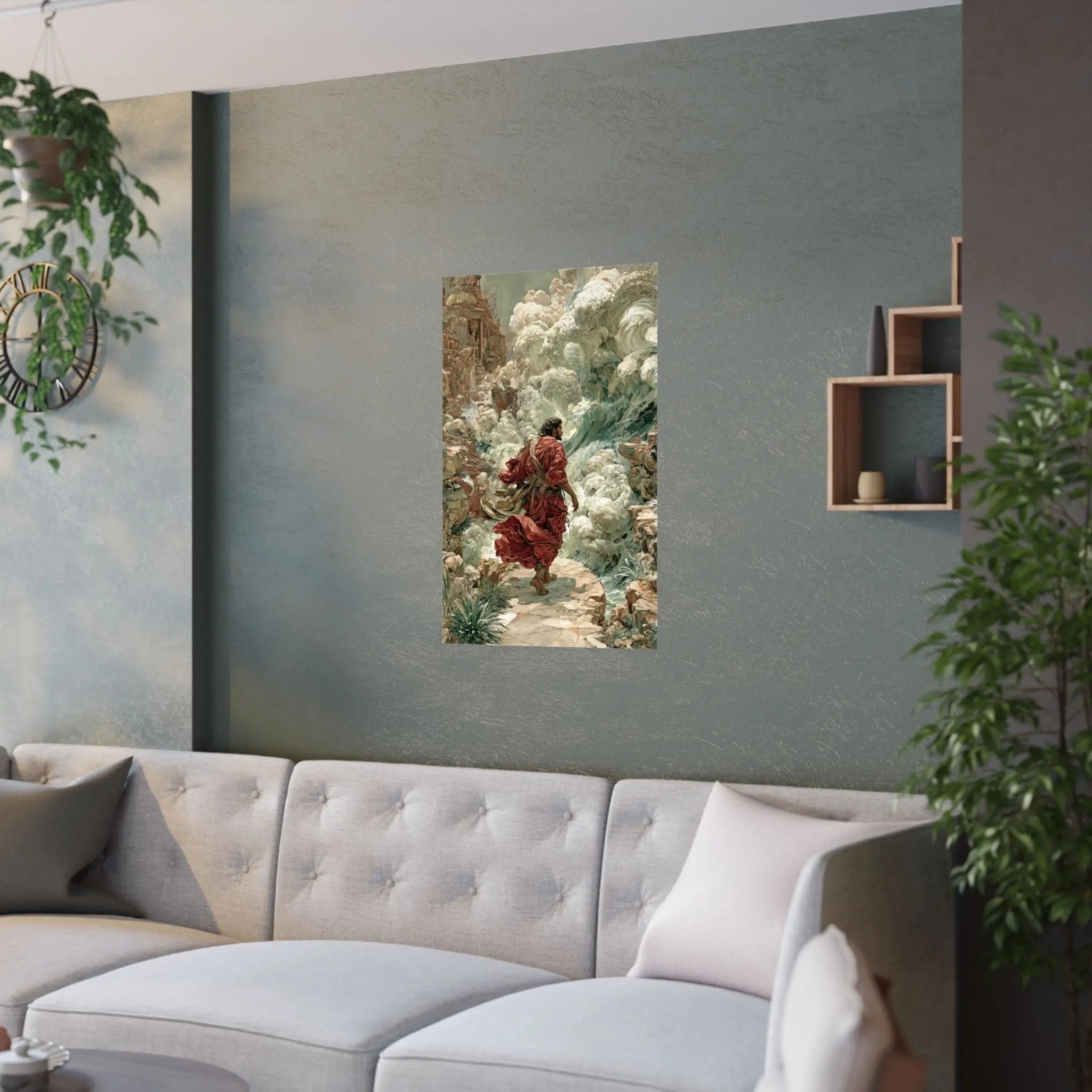 Satin Poster – Dramatic Biblical Parting of the Red Sea Art Print Printify