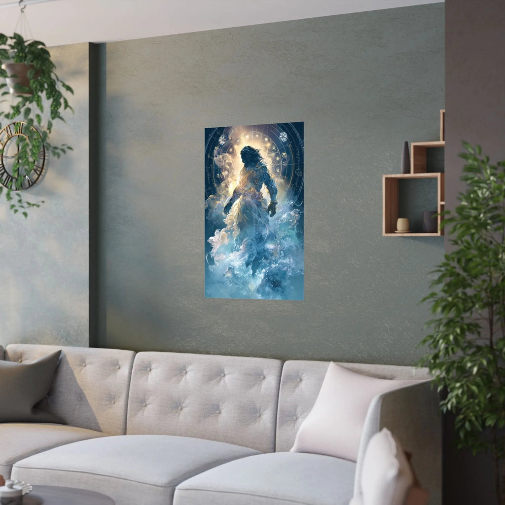 Celestial Guardian Poster — Ethereal God figure Satin Wall Art Printify