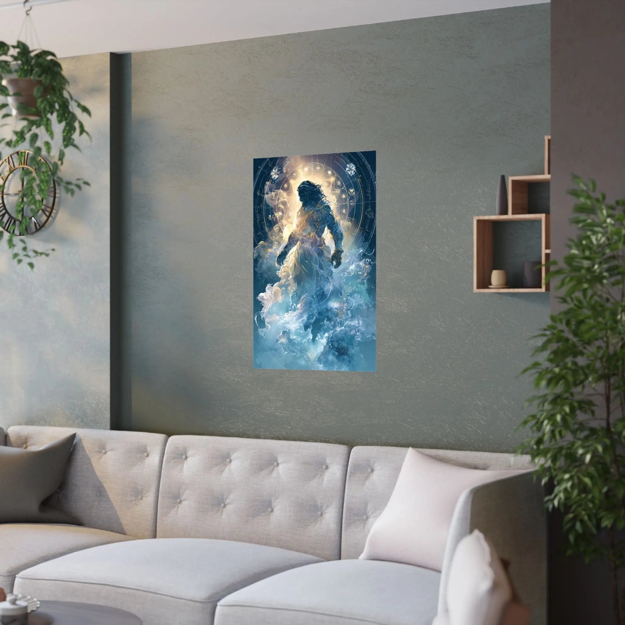 Celestial Guardian Poster — Ethereal God figure Satin Wall Art Printify