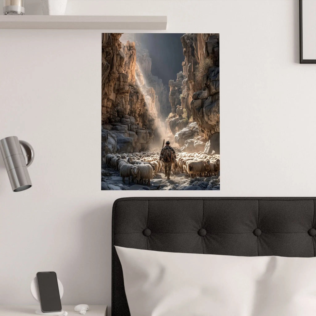 Satin Poster — Shepherd in Canyon: Dramatic Scenic Wall Art (210gsm Satin) Printify