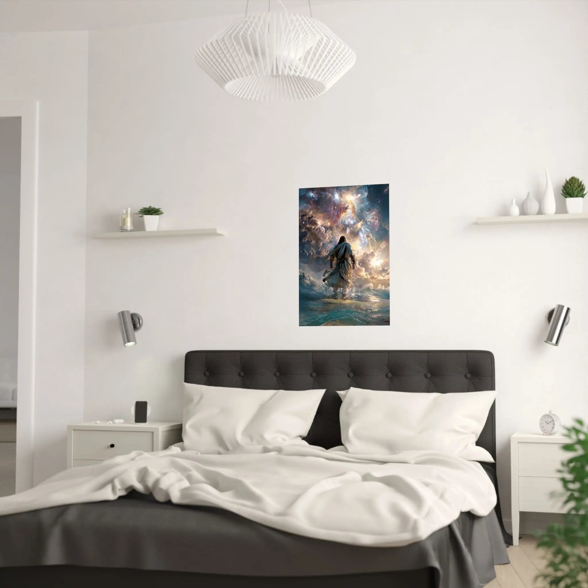 Religious Satin Poster — 'Walking on Water' Inspirational Wall Art Printify