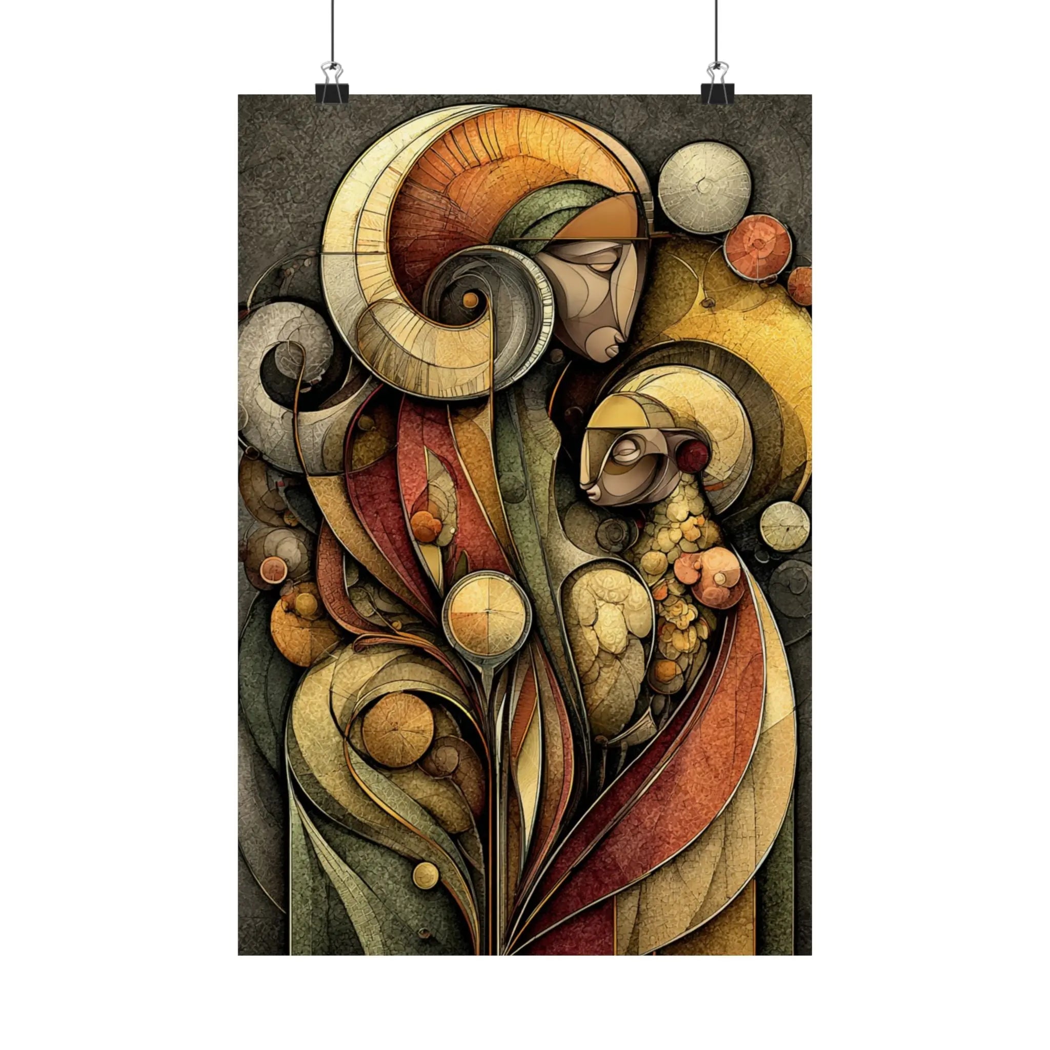 Abstract Floral Figurative Satin Poster — Warm Earth Tones Art Print Printify