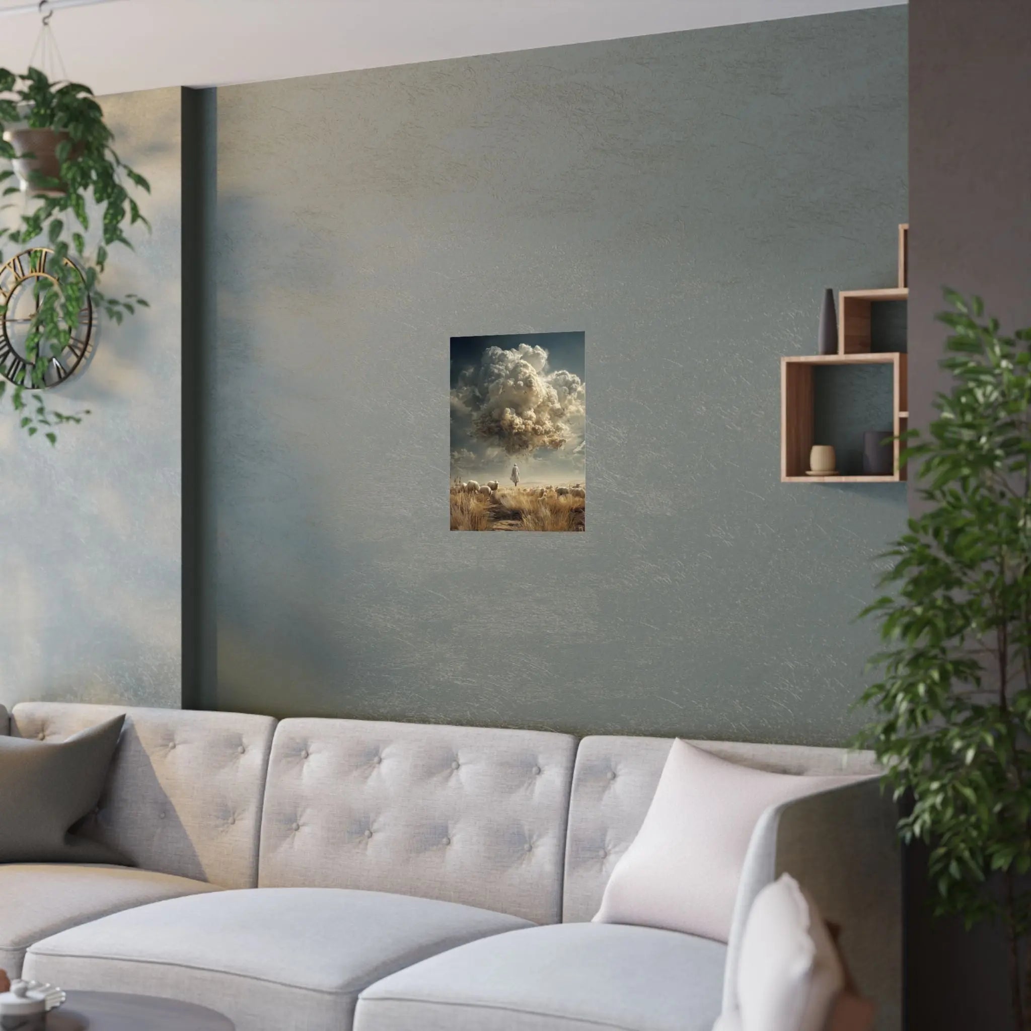 Surreal Shepherd & Cloudscape Satin Poster Printify
