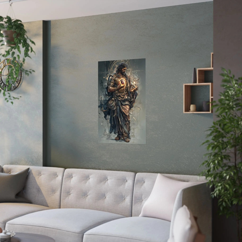 Religious Jesus Heart Satin Poster – Dramatic Sacred Art Wall Print Printify