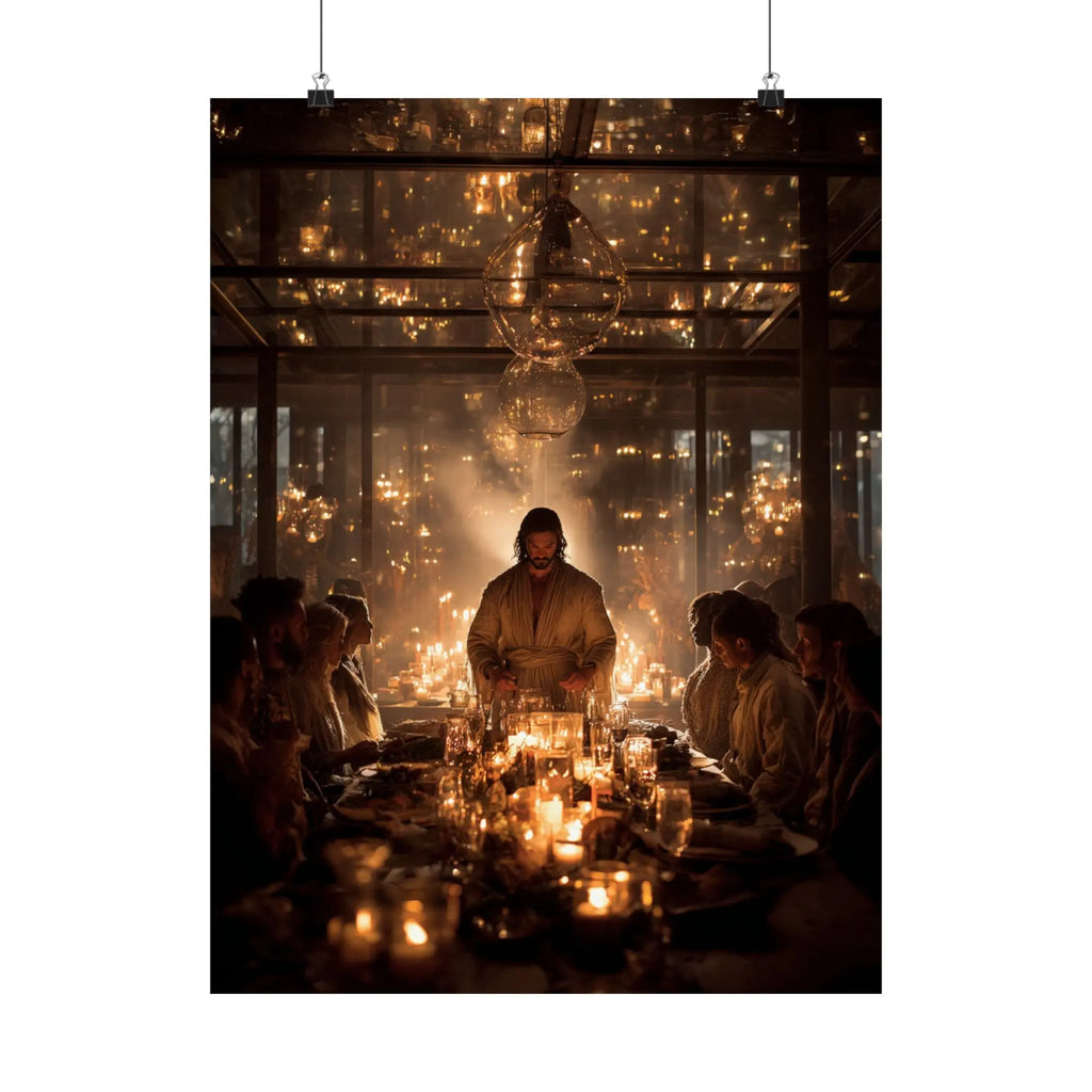 Satin Poster — Candlelit Dinner Scene Wall Art (210gsm) Printify