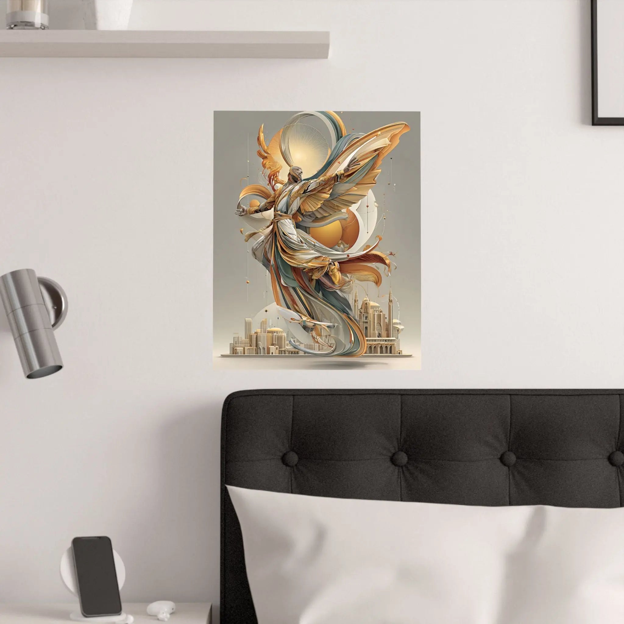 Satin Art Poster — Golden Angel Cityscape (210gsm) Printify