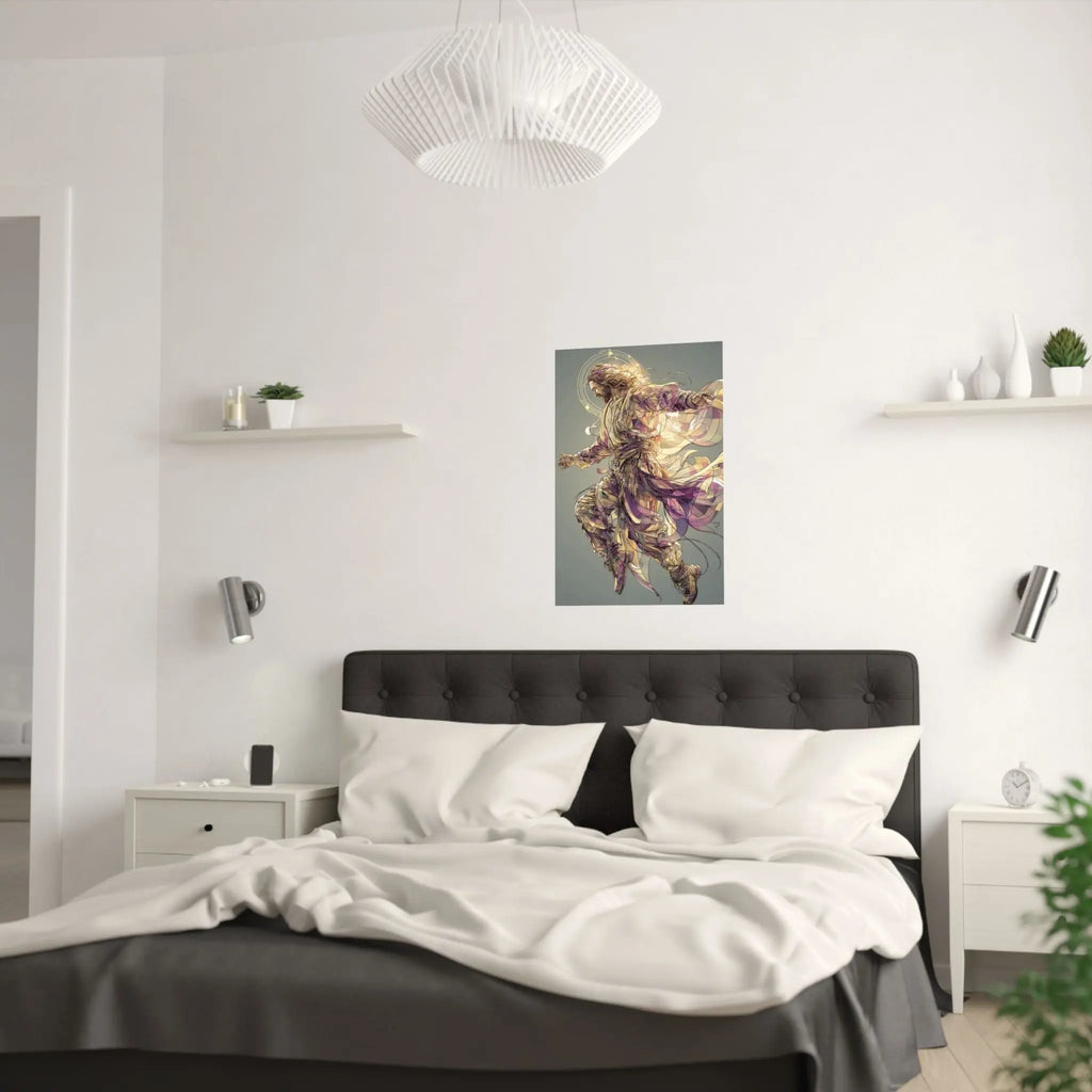 Jesus Christ Satin Poster — Ethereal Gold & Purple Religious Wall Art Printify