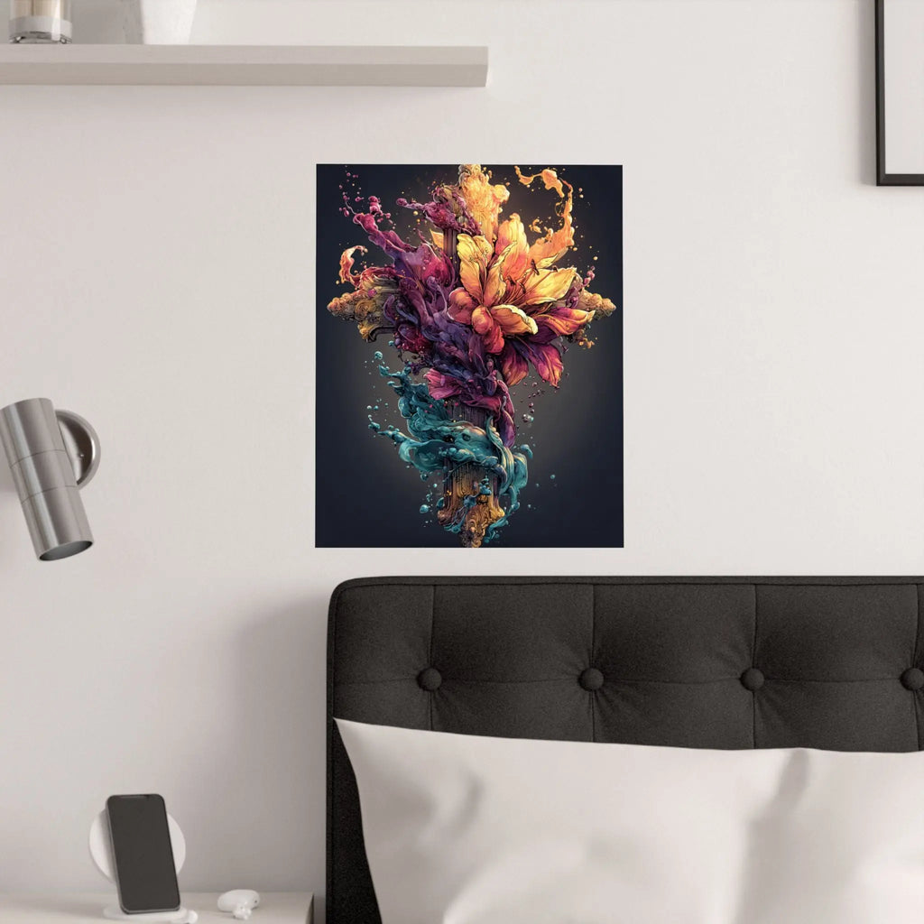 Satin Poster — Vibrant Floral Splash Art Print Printify