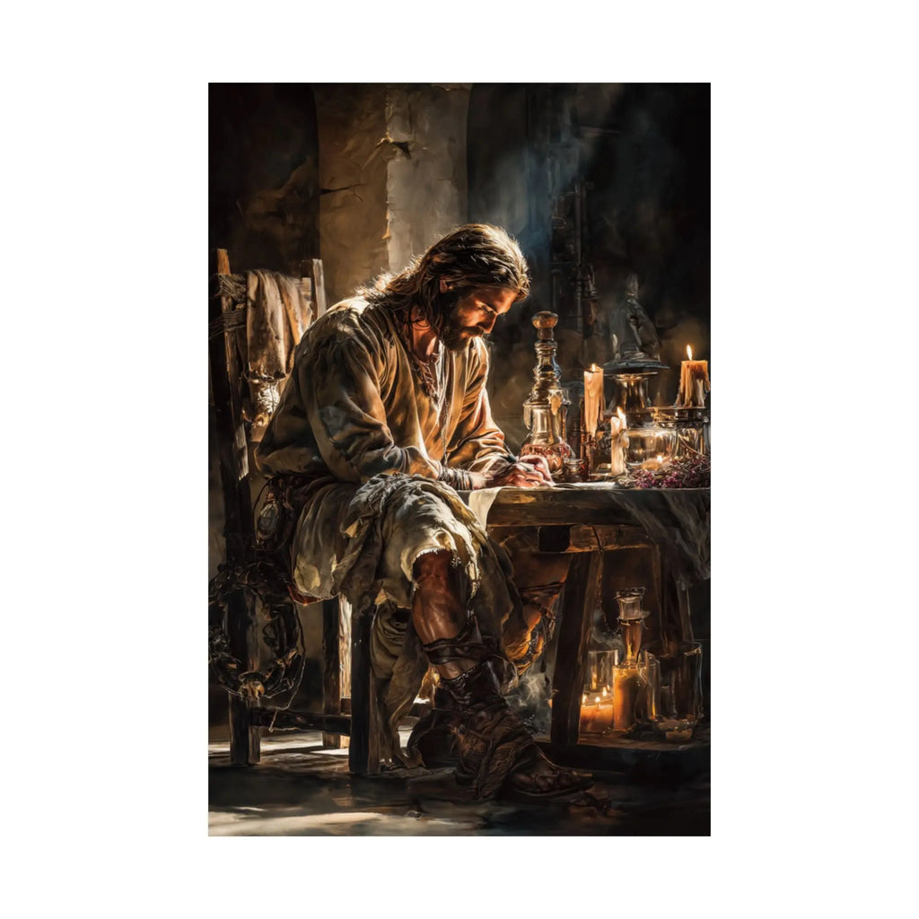 Satin Poster — Reflective Jesus Prayer Scene Artwork (210gsm) Printify