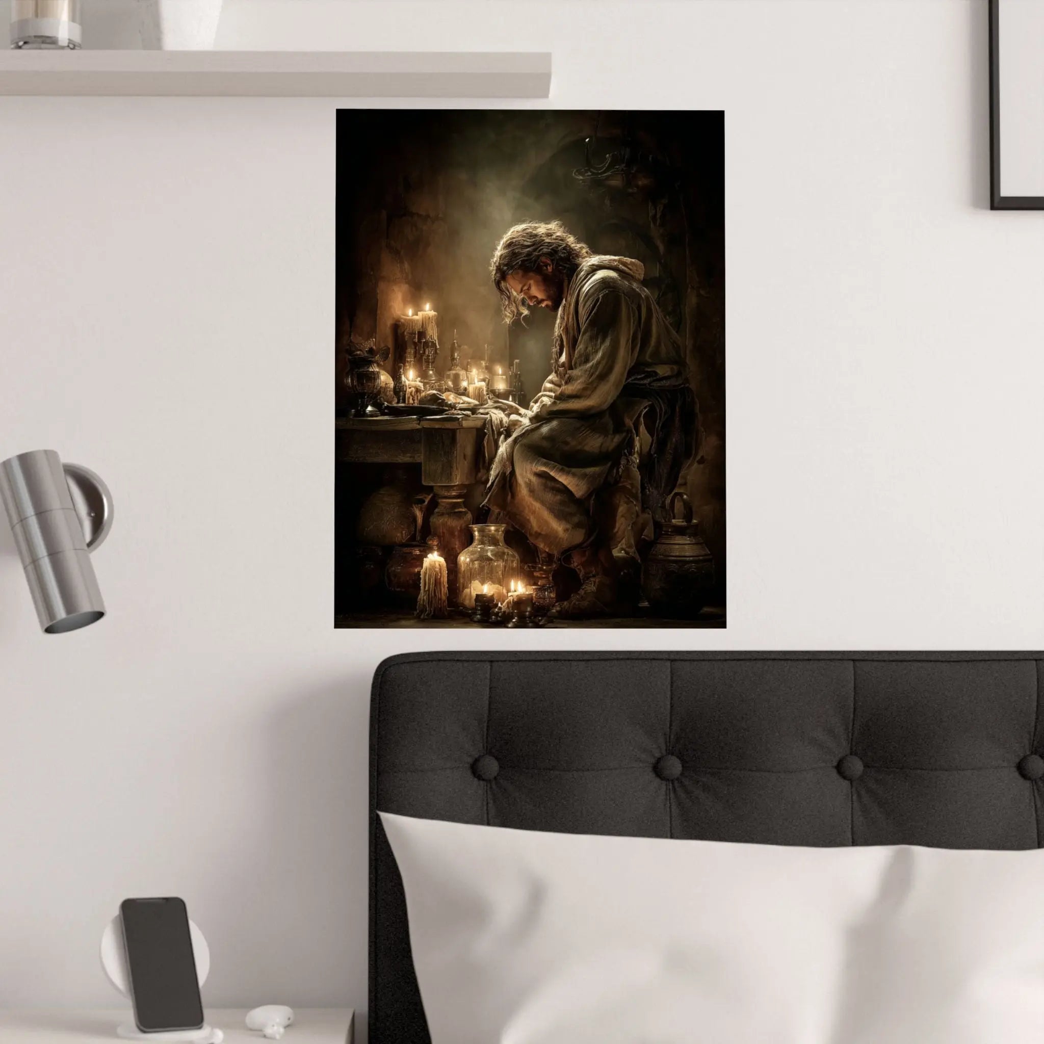 Satin Poster — Candlelit Jesus Prayer Art Print (210gsm) Printify
