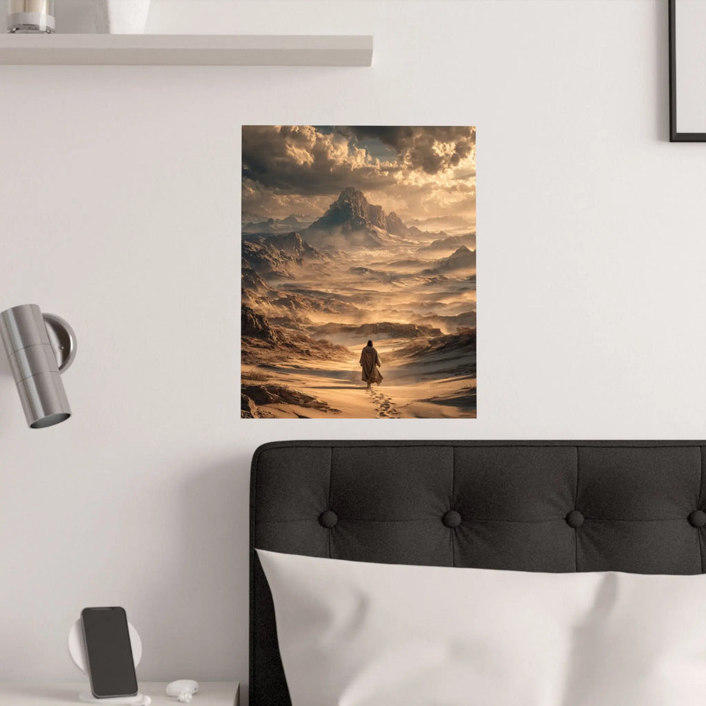 Satin Poster — Jesus in The Desert Landscape Art Print Printify