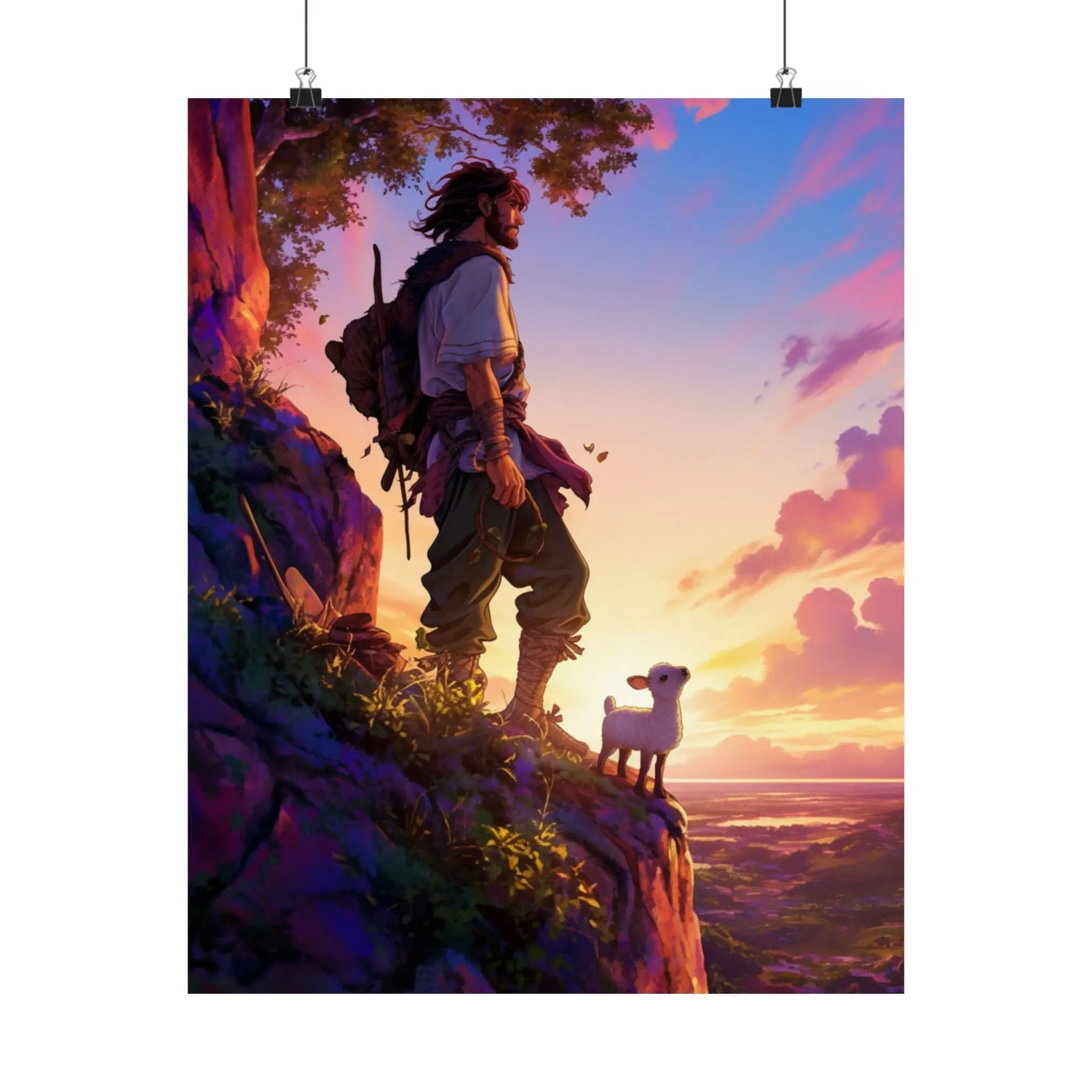 Satin Poster – Adventurer at Sunset Illustration (210gsm) Printify