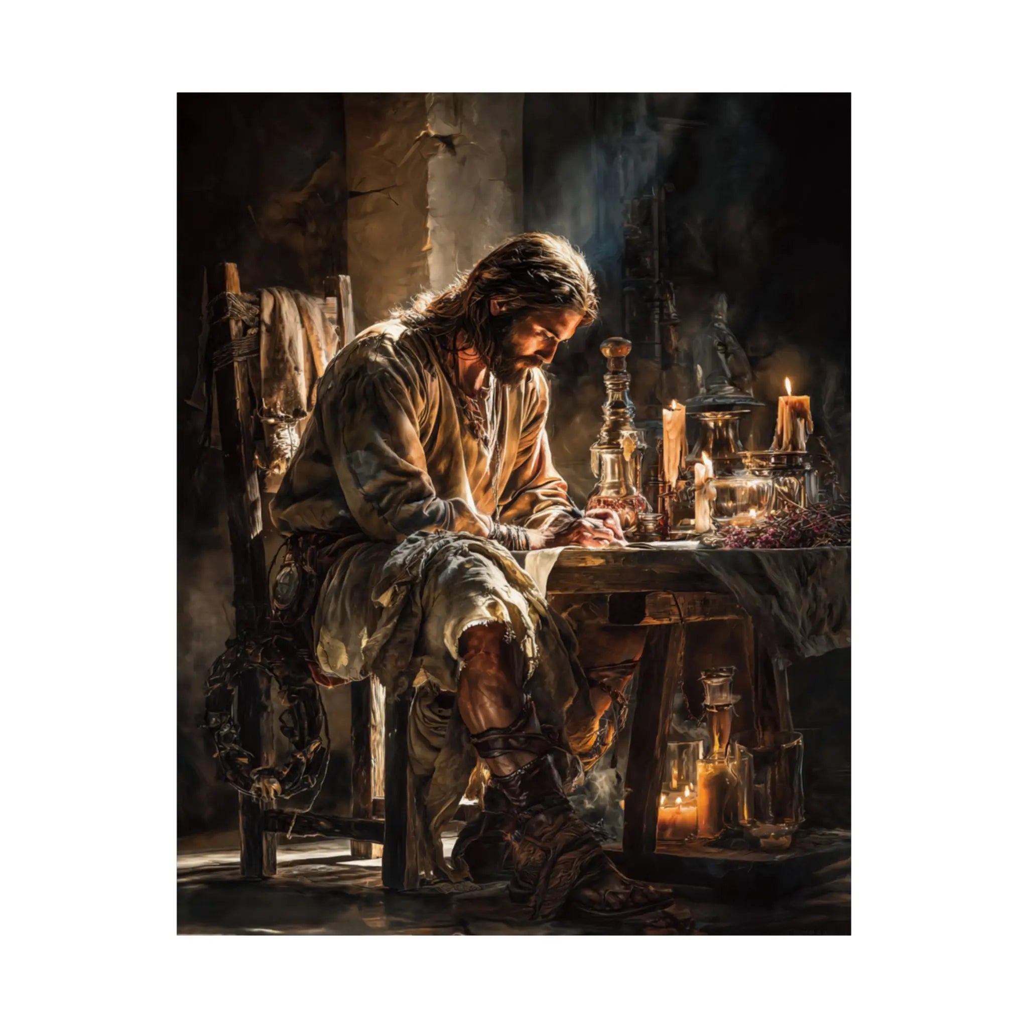 Satin Poster — Reflective Jesus Prayer Scene Artwork (210gsm) Printify