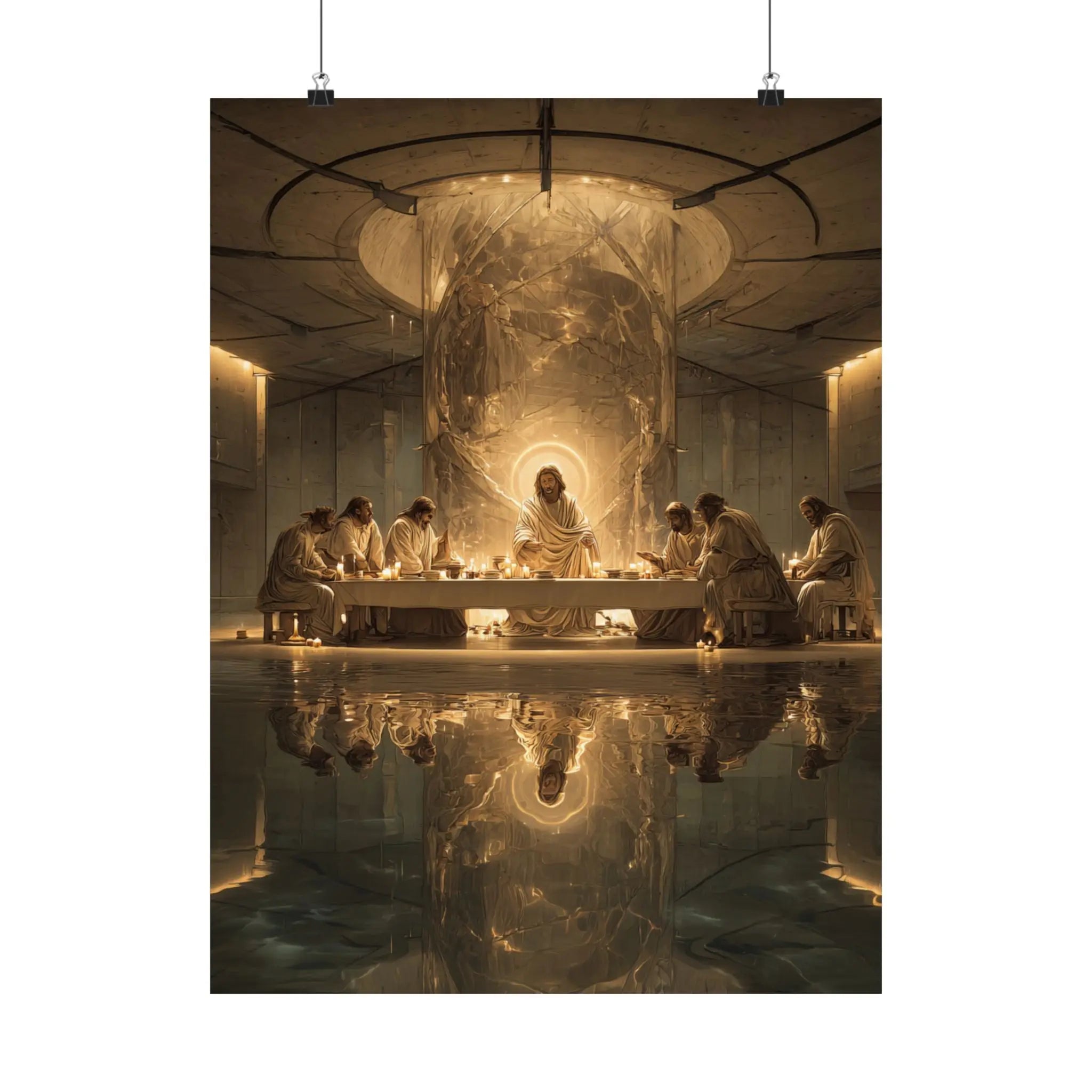 Satin Poster — Golden Last Supper Reflection Art Print (210gsm) Printify