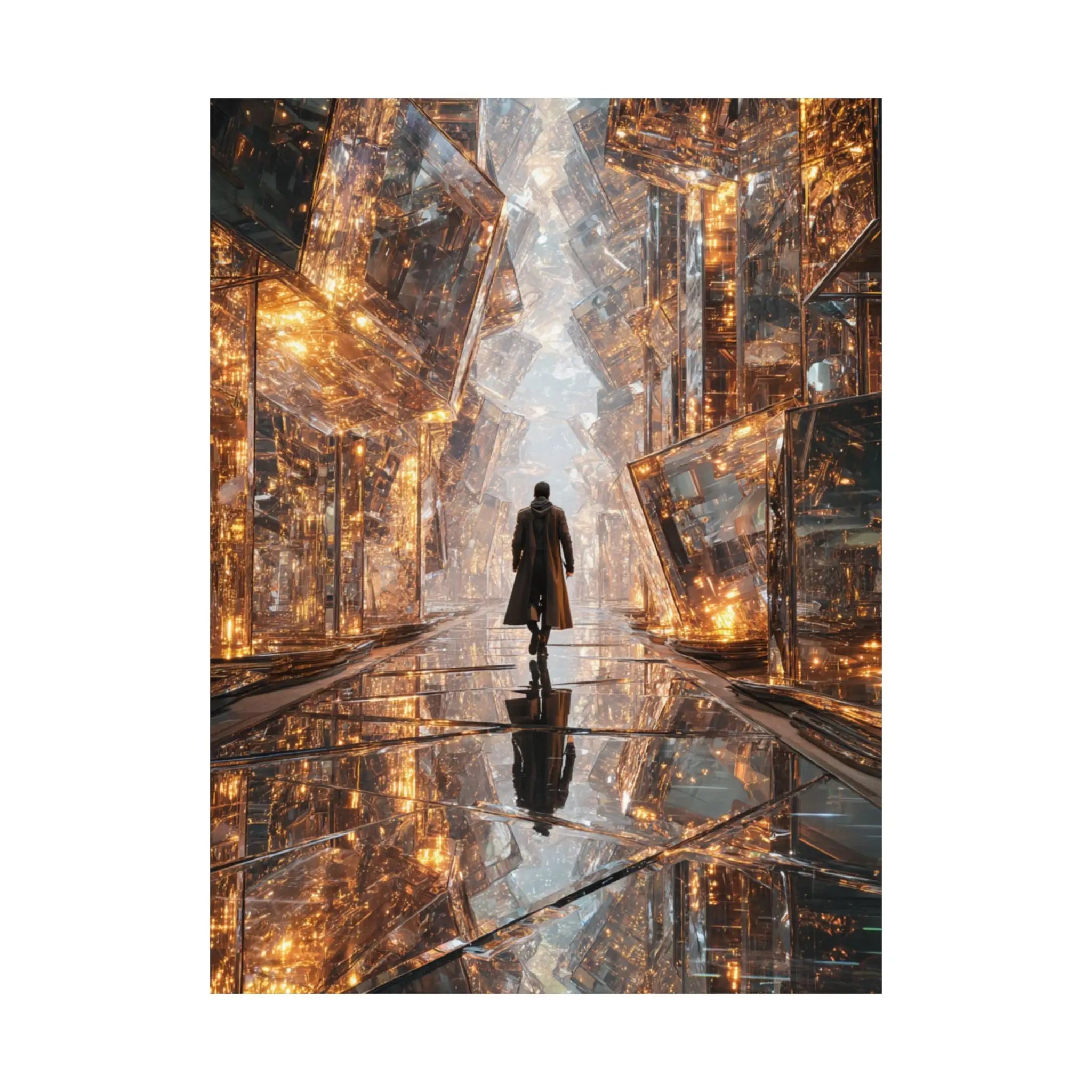 Satin Poster — Futuristic Cityscape with Lone Figure (210gsm) Printify