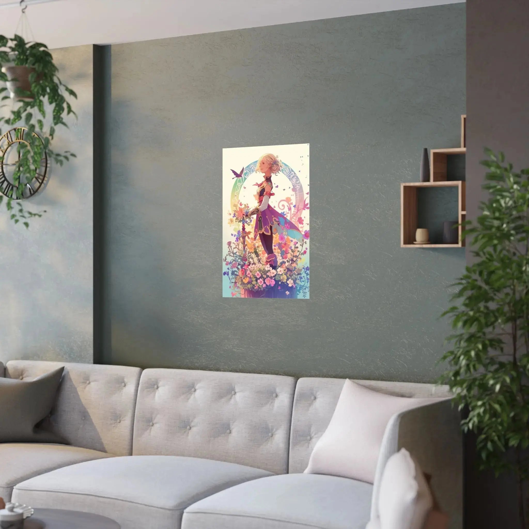 Satin Poster — Fantasy Girl in Floral Garden (210gsm) Printify