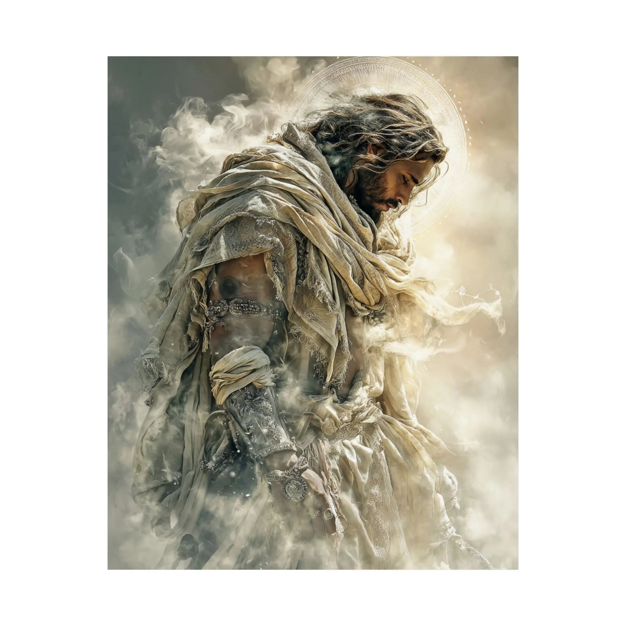 Satin Poster — Reverent Jesus Portrait Art Print (210gsm) Printify