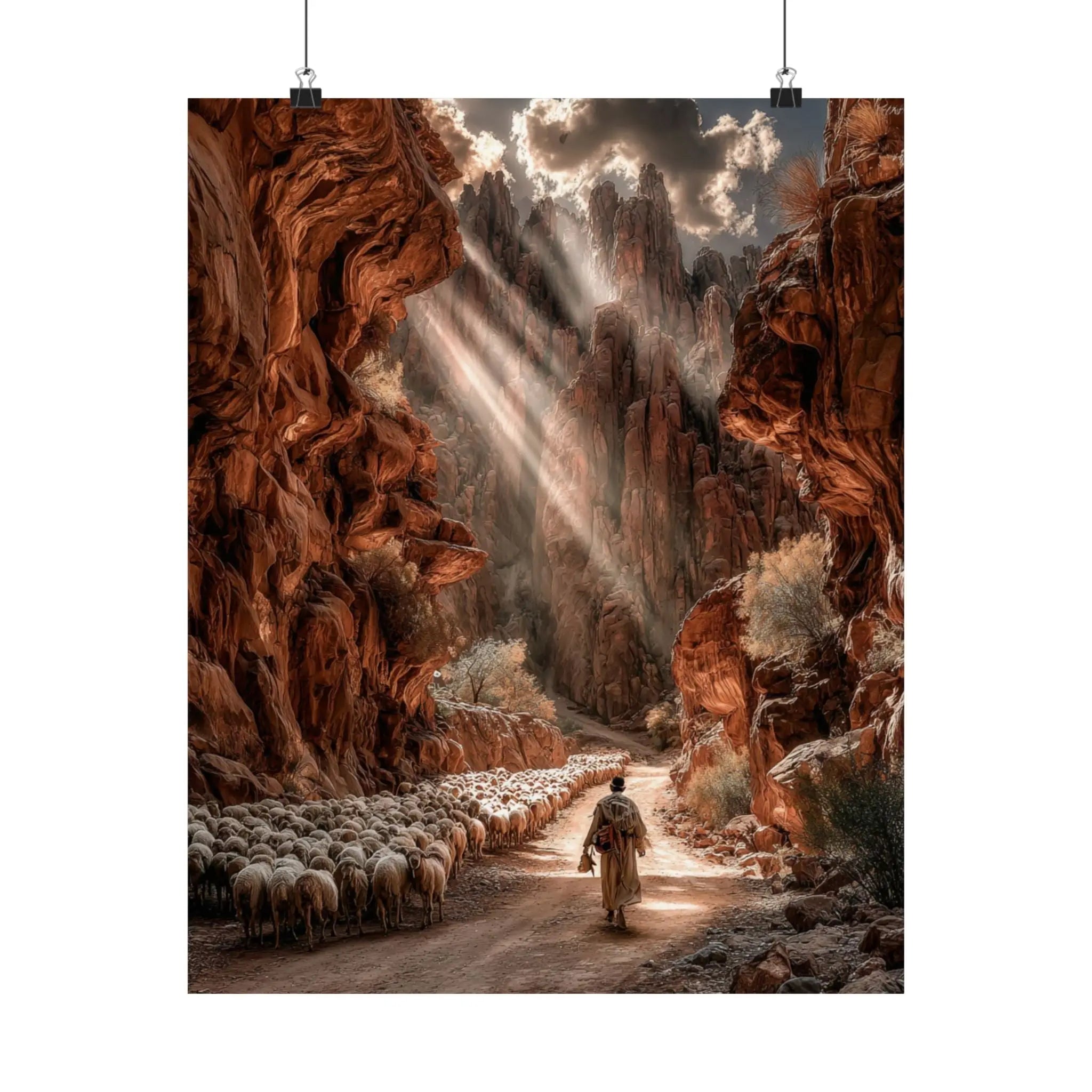 Satin Poster — Shepherd in Sunlit Canyon Art Print Printify