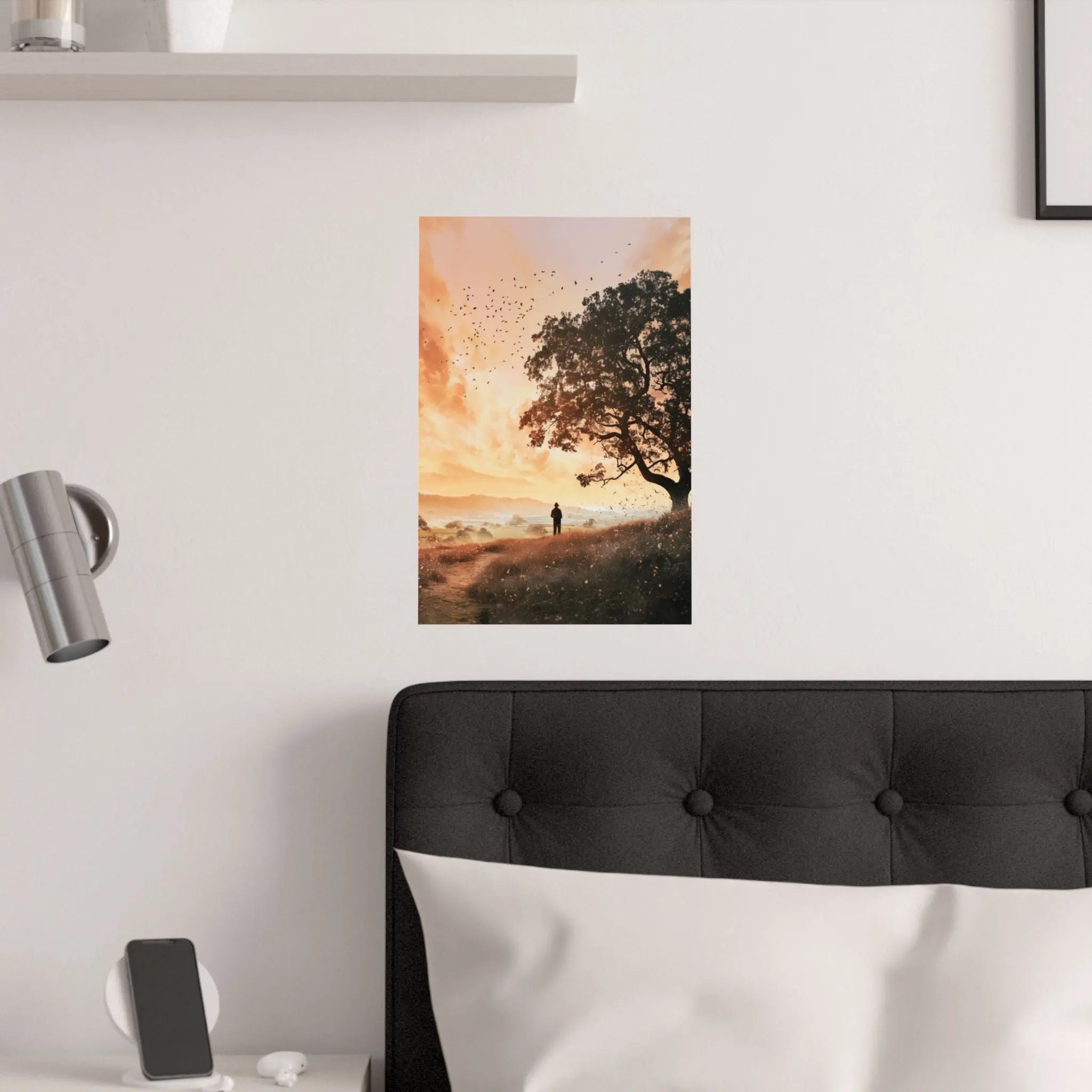 Sunset Solitude Satin Poster — Golden Sunset Tree Landscape Wall Art Printify