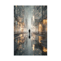 Futuristic Cityscape Satin Poster — Reflective Urban Night Art Print Printify