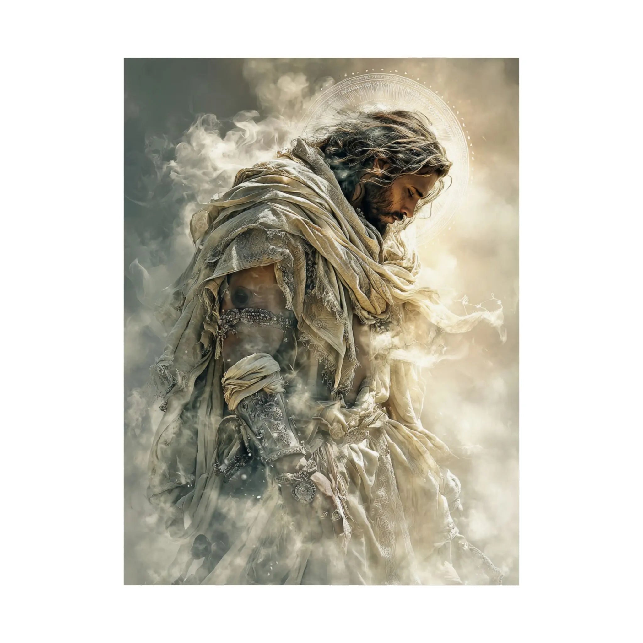 Satin Poster — Reverent Jesus Portrait Art Print (210gsm) Printify