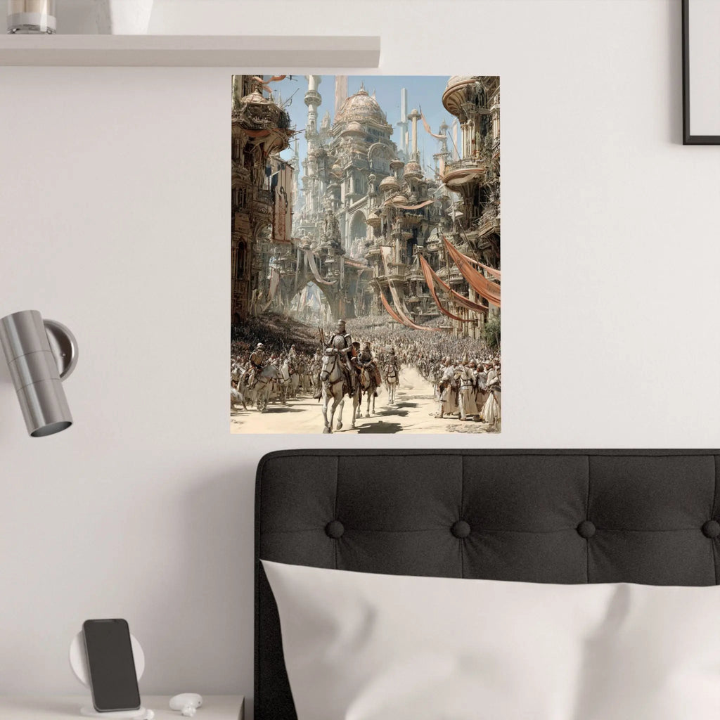 Fantasy City Parade Satin Poster — Epic Medieval Procession Wall Art 2 Printify