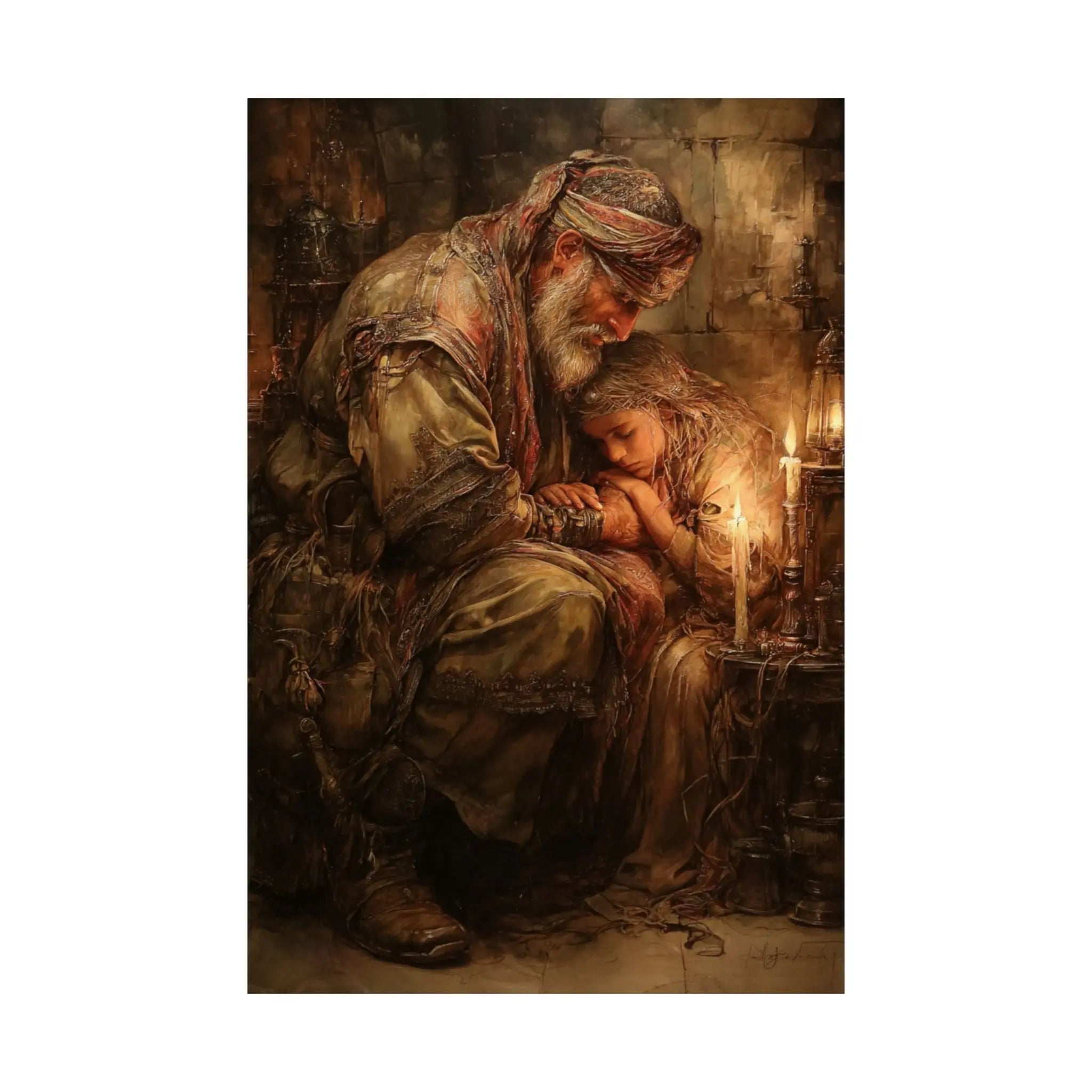 Satin Poster — Warm Rustic Nativity Scene Art Print Printify