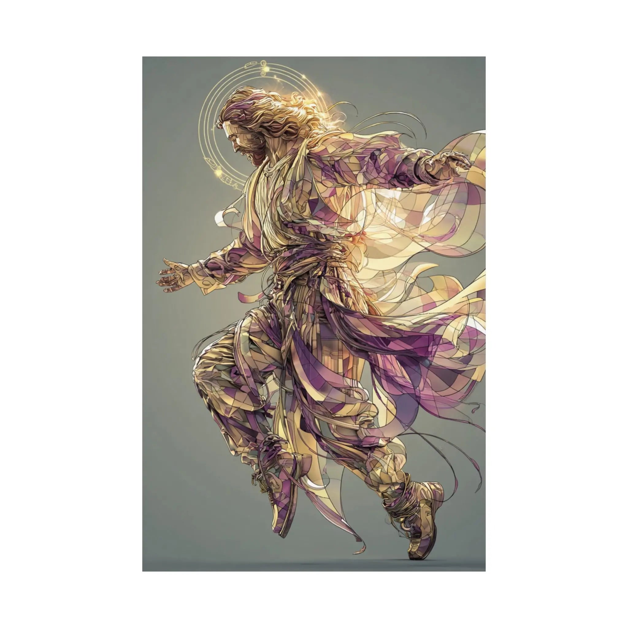 Jesus Christ Satin Poster — Ethereal Gold & Purple Religious Wall Art Printify