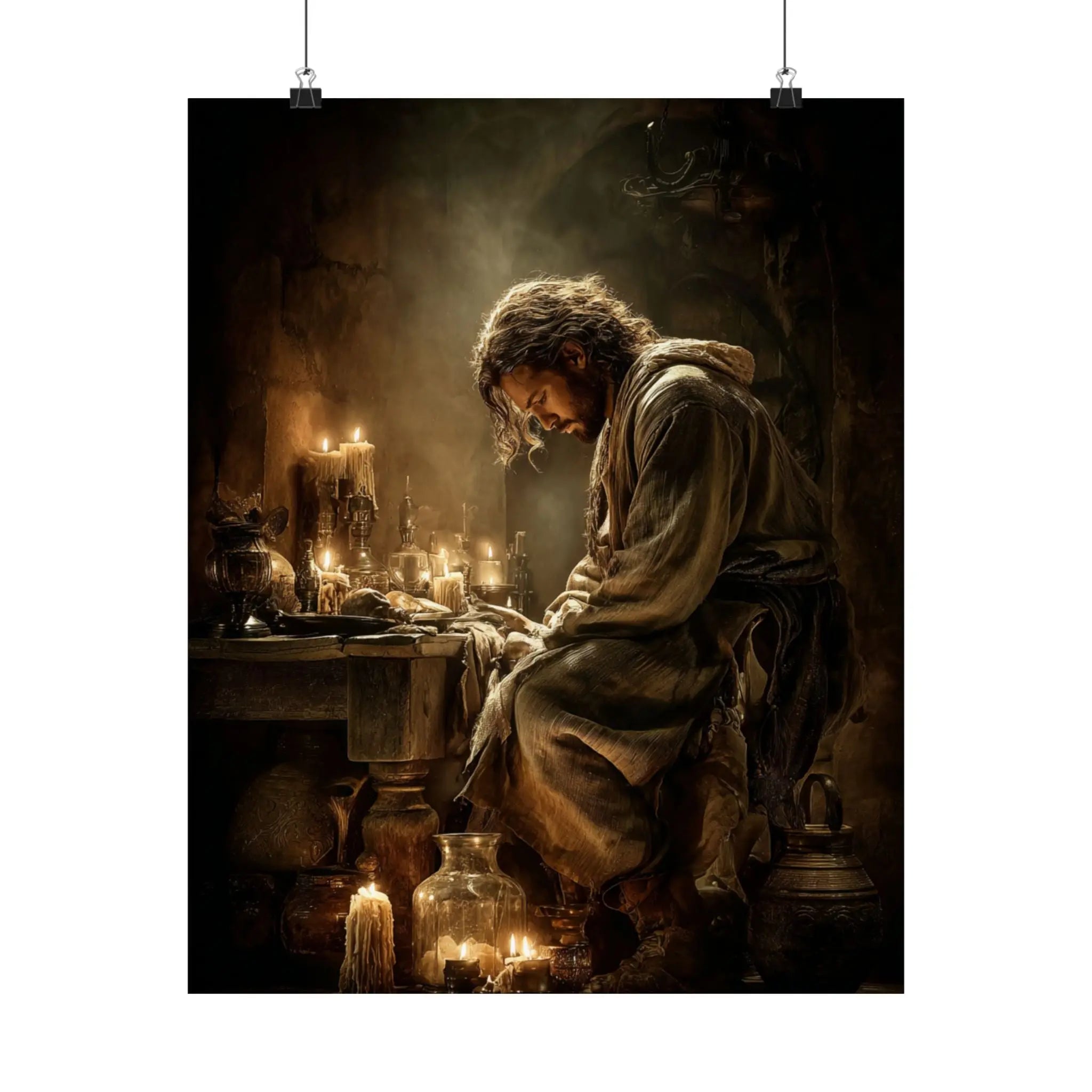 Satin Poster — Candlelit Jesus Prayer Art Print (210gsm) Printify