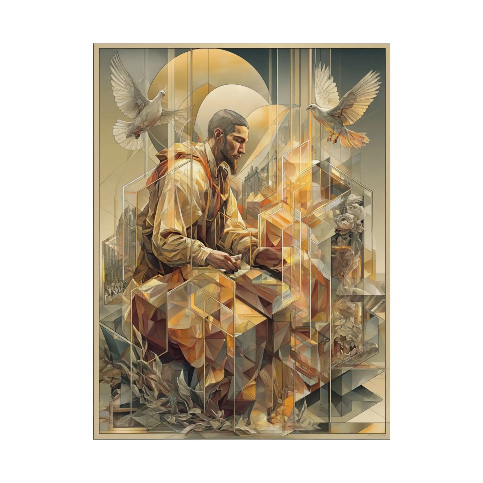 Satin Poster — Meditative Geometric Musician Art Print Printify